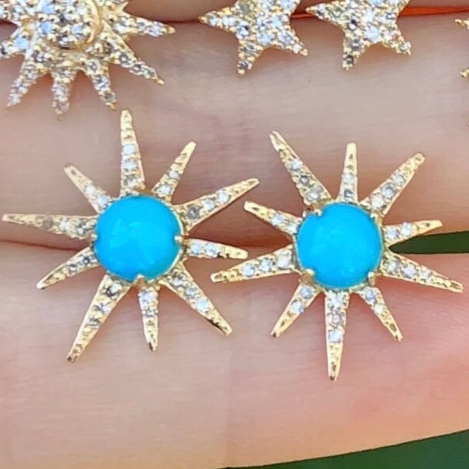 Big Turquoise Diamond Starburst Studs - Nina Segal Jewelry