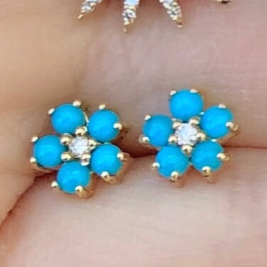 Turquoise Small Diamond Flower Studs - Nina Segal Jewelry