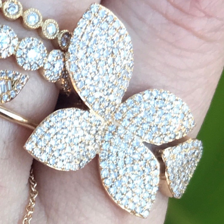 Flower Diamond Open Cuff Large Ring - Nina Segal Jewelry