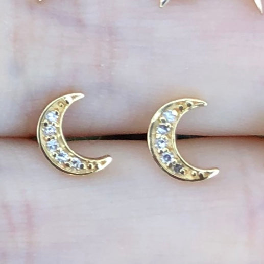 Tiny Diamond Moon Studs - Nina Segal Jewelry