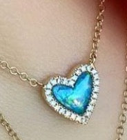 Tiny Opal Heart Diamond Necklace - Nina Segal Jewelry