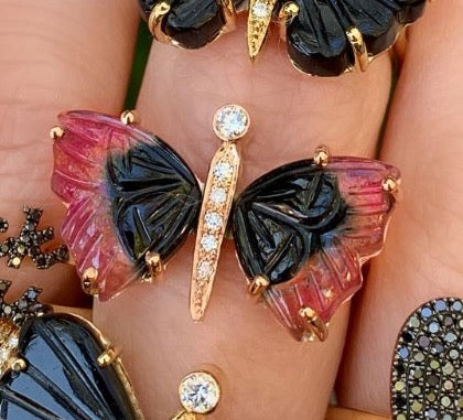 Pink & Black Tourmaline Butterfly Ring - Nina Segal Jewelry