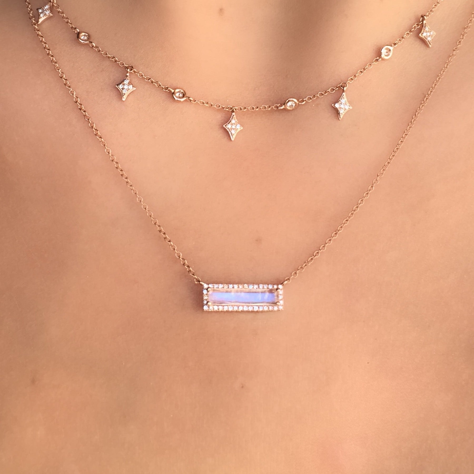 Rectangle Moonstone Diamond Necklace - Nina Segal Jewelry