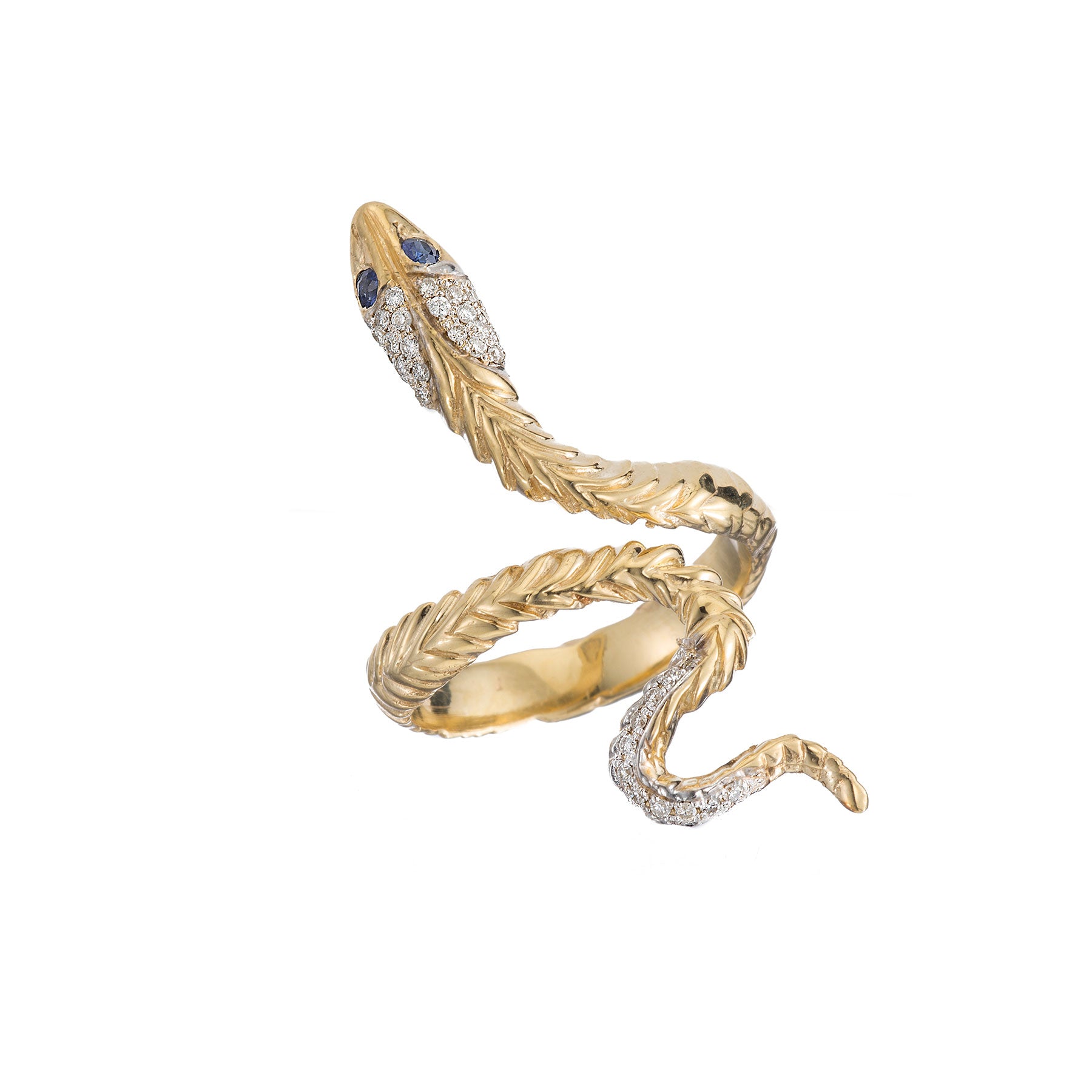 Pave Head and Tail Snake Ring - Nina Segal Jewelry
