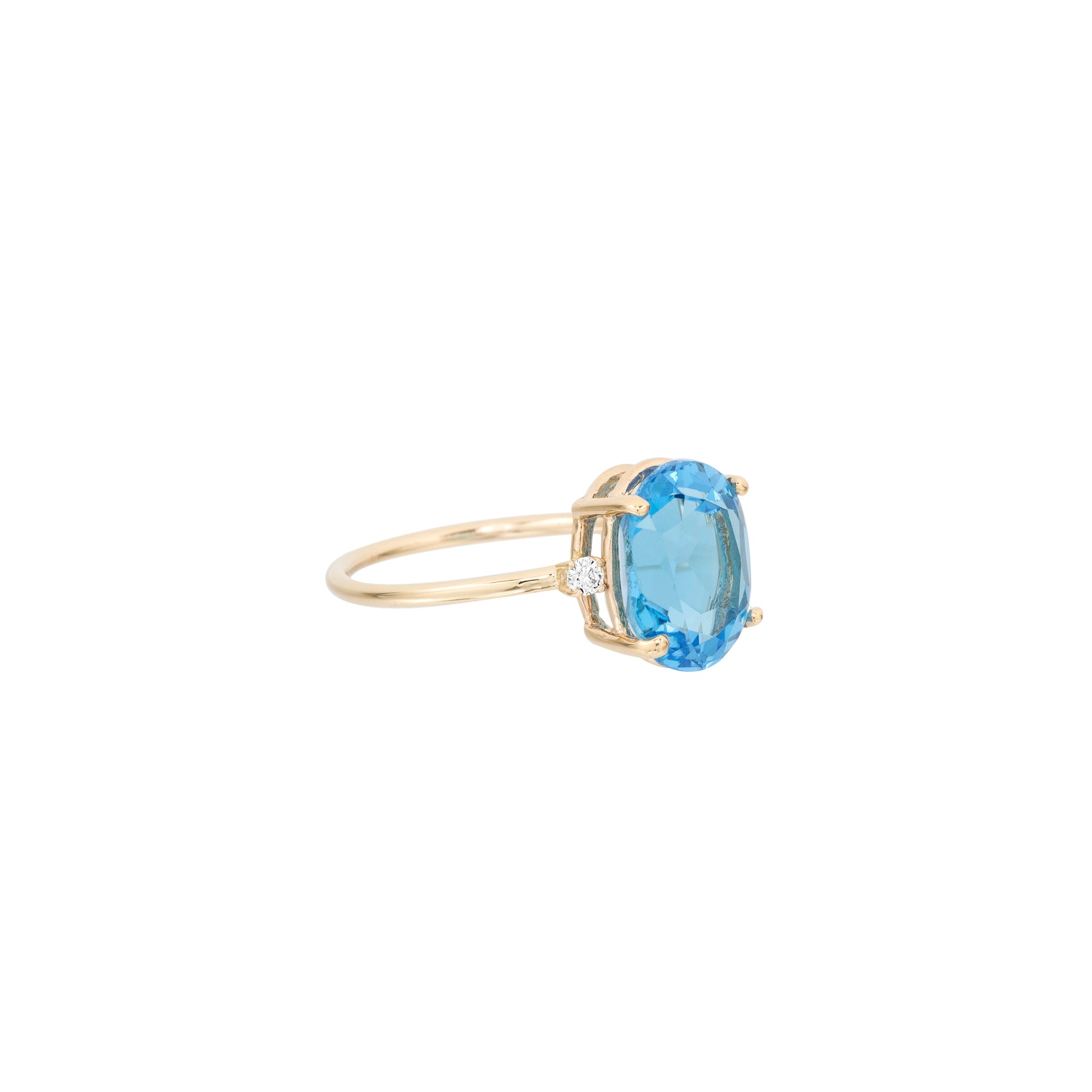 Swiss Blue Topaz Oval Shape Ring With Diamonds - Nina Segal Jewelry