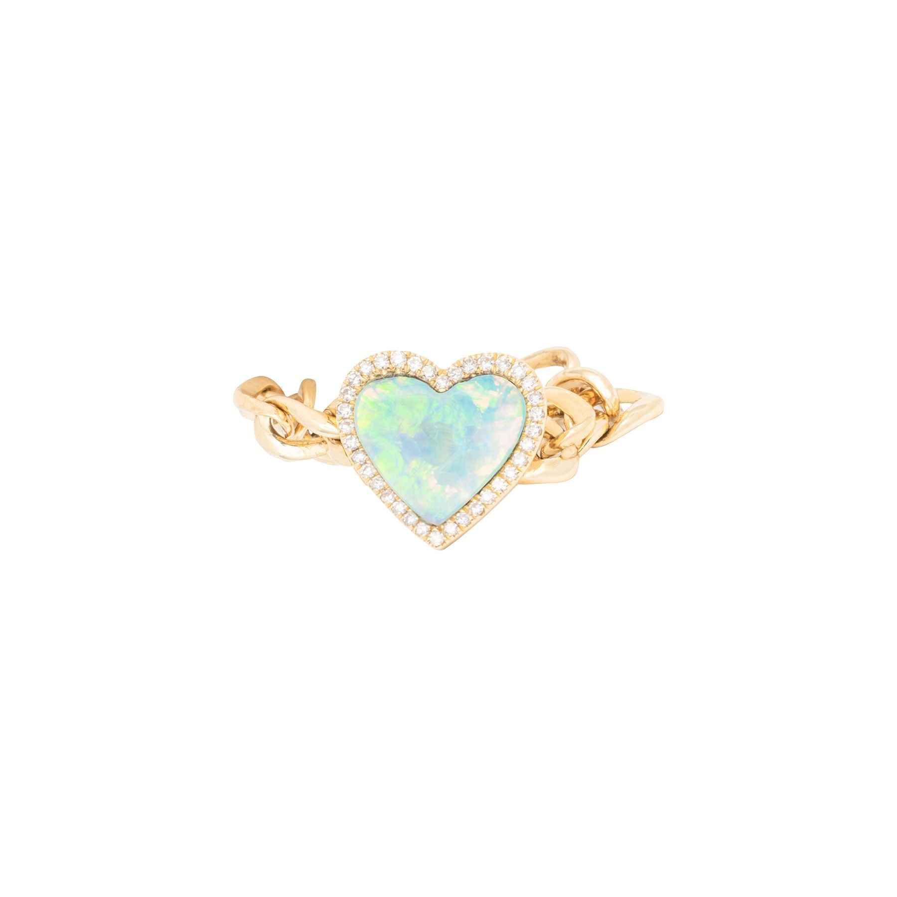 Opal Diamond Chain Heart Ring - Nina Segal Jewelry