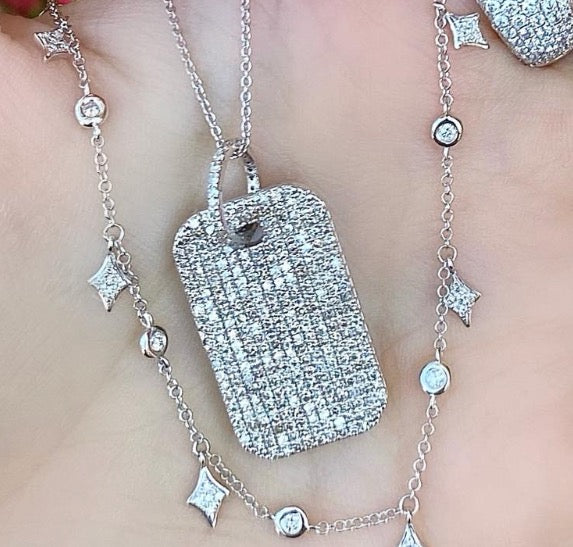 White Gold Big Diamond Dog Tag - Nina Segal Jewelry