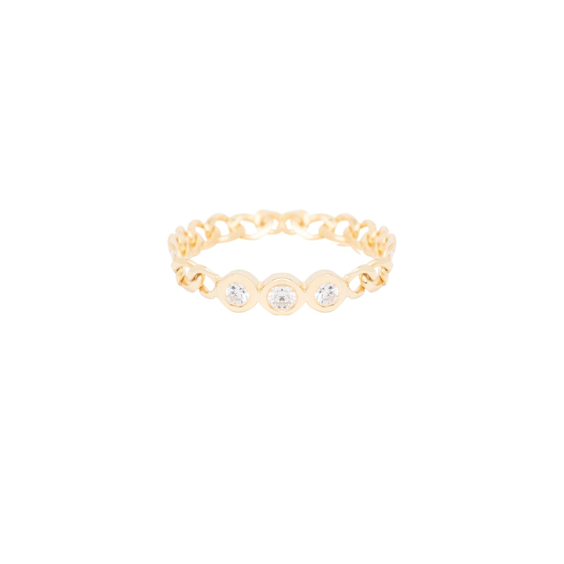 3 Diamond Bezel Curb Chain Ring - Nina Segal Jewelry