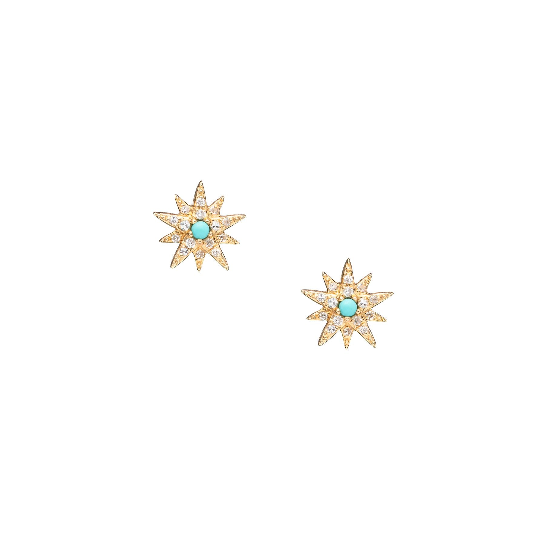 Tiny Pave Diamond Turquoise Starburst Studs - Nina Segal Jewelry