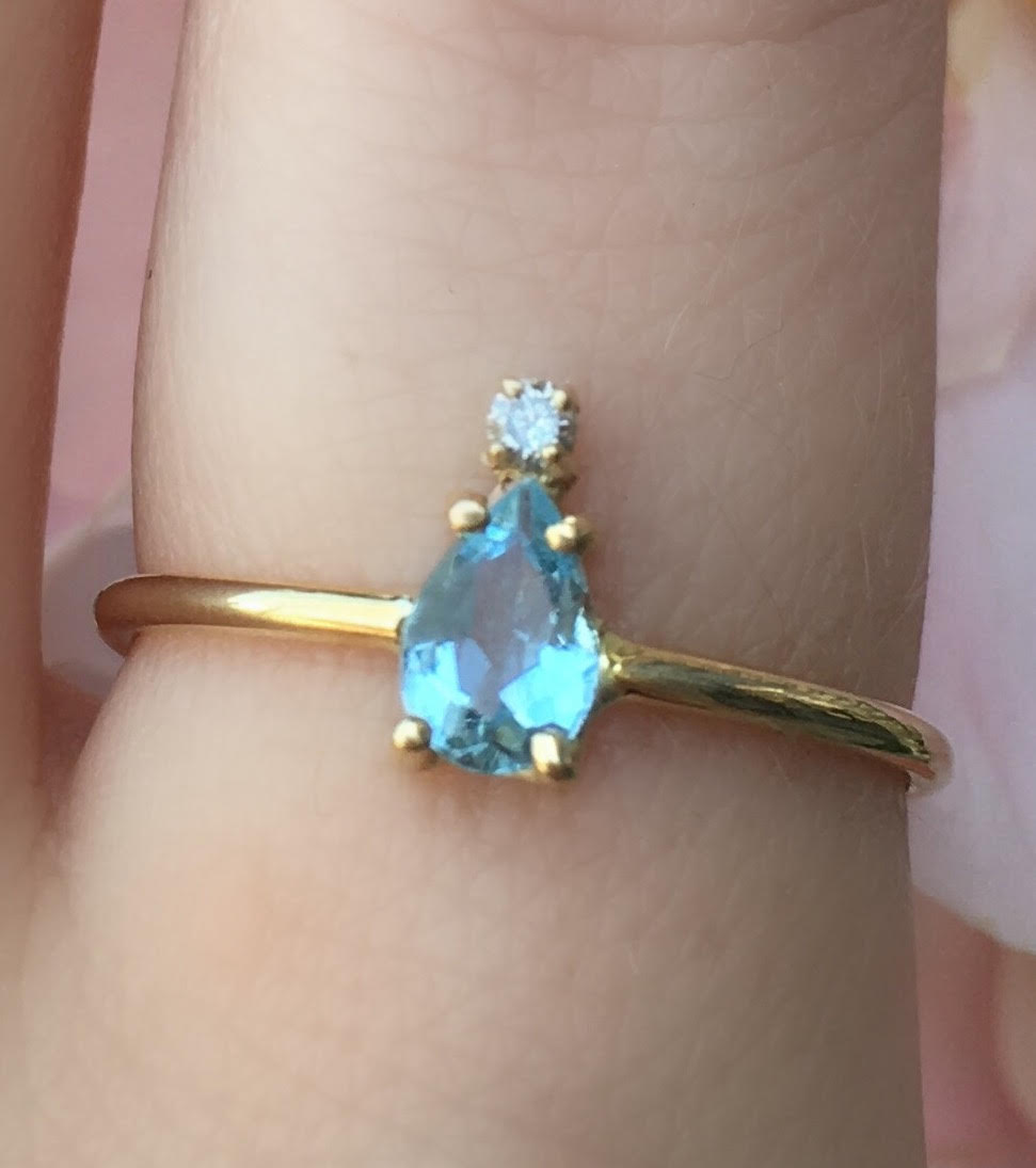 Aquamarine Pear With Diamond Tip Ring - Nina Segal Jewelry