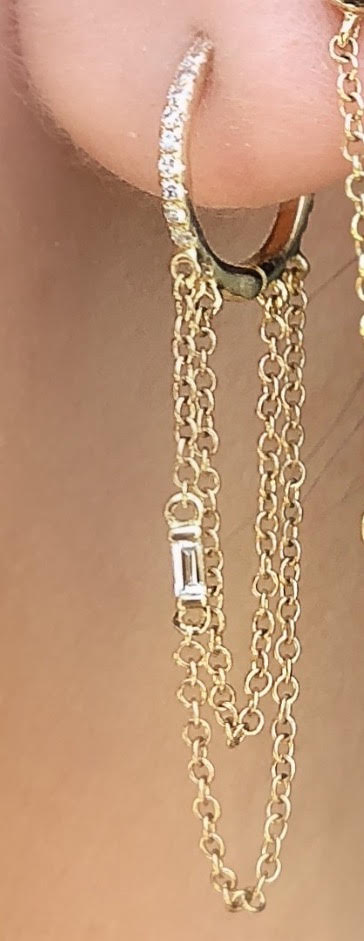 Baguette Diamond Chain Drop Huggies - Nina Segal Jewelry