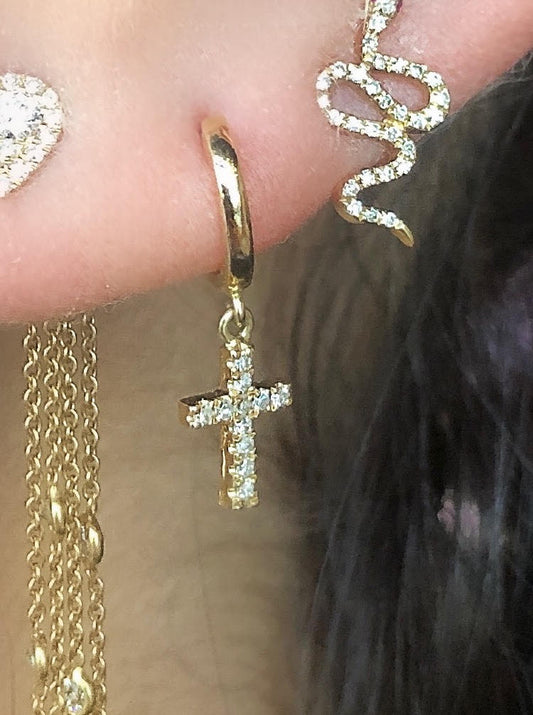 Diamond Cross Huggies - Nina Segal Jewelry