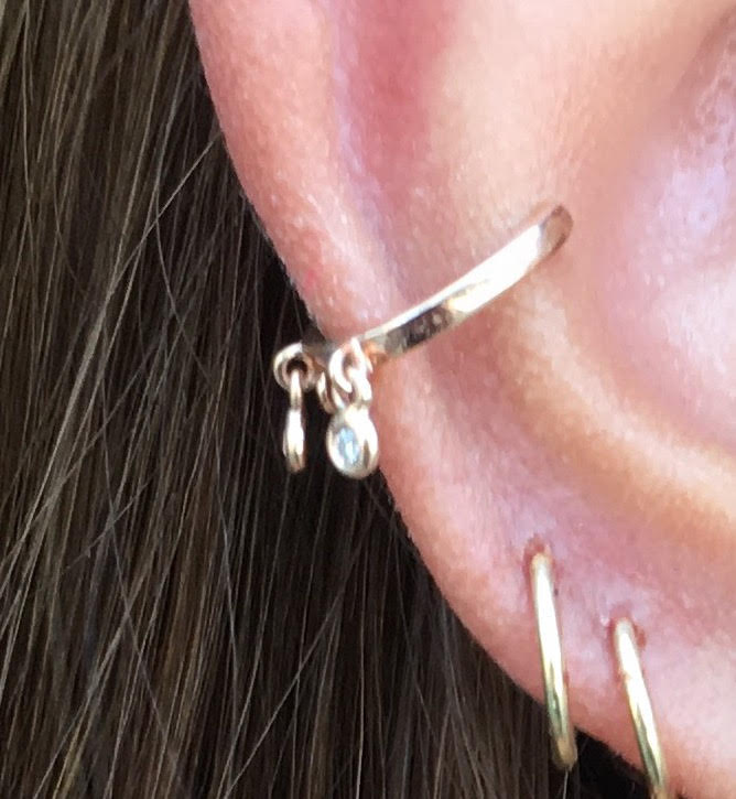 Plain Gold Ear Cuff With Three Bezel Dangles - Nina Segal Jewelry