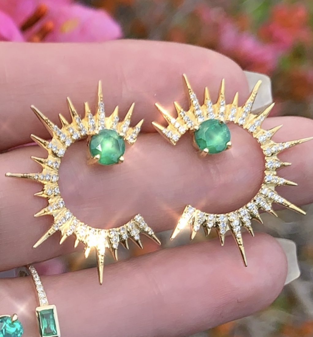 Emerald Diamond Sunburst Spike Earrings - Nina Segal Jewelry