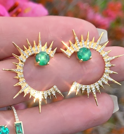 Emerald Diamond Sunburst Spike Earrings - Nina Segal Jewelry