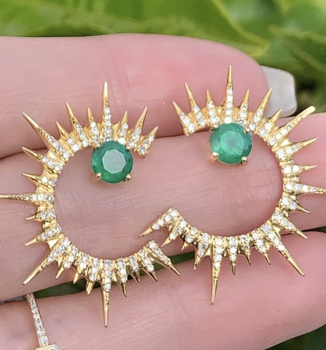 Emerald Diamond Sunburst Spike Earrings - Nina Segal Jewelry