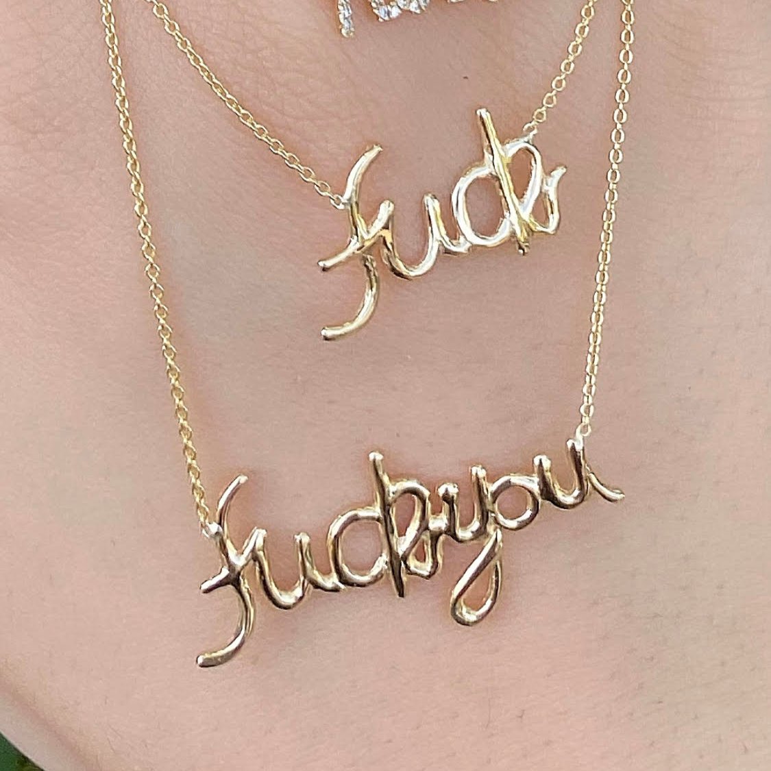 Plain Gold Cursive Fuck You Necklace - Nina Segal Jewelry