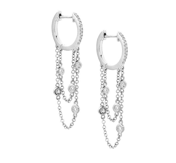 Pave Huggies With Chain Drops & Bezels - Nina Segal Jewelry