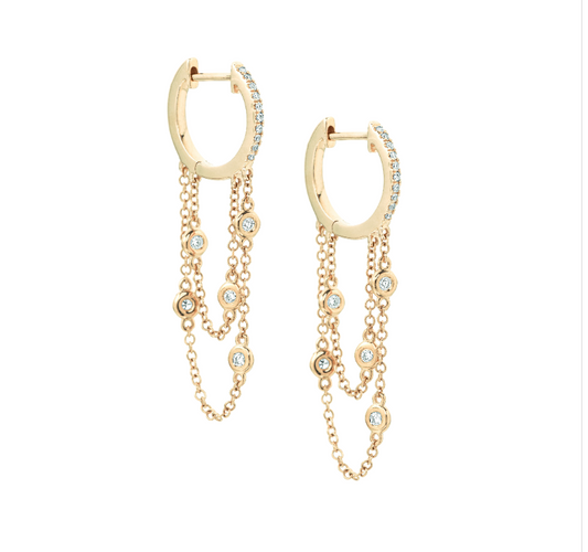 Pave Huggies With Chain Drops & Bezels - Nina Segal Jewelry