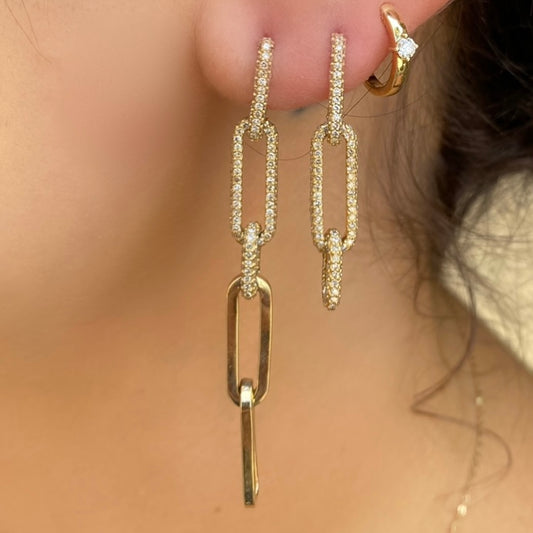 Paperclip Chain Link Diamond Long Earrings - Nina Segal Jewelry