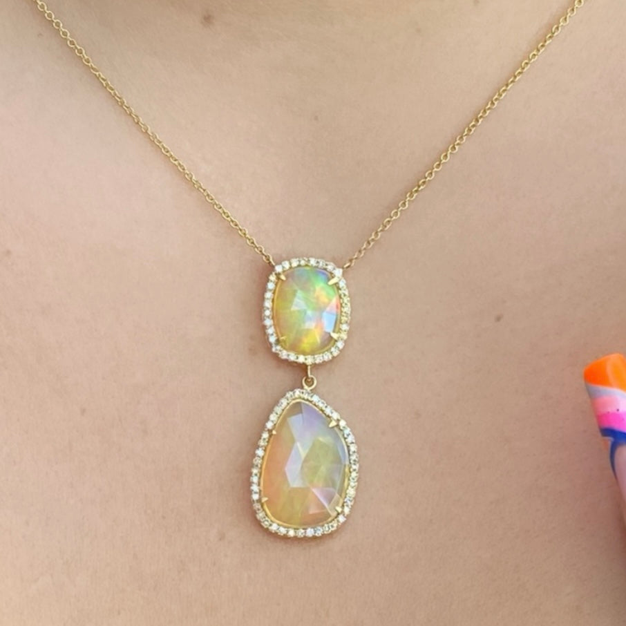 Double Opal Diamond Necklace
