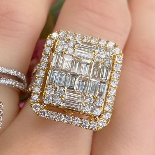 Diamond Baguette Rectangle Cocktail Ring