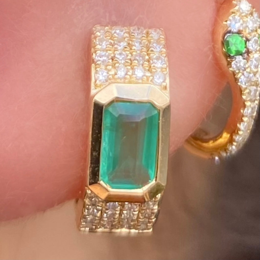 Bezel Set Emerald Pave Diamond Huggies