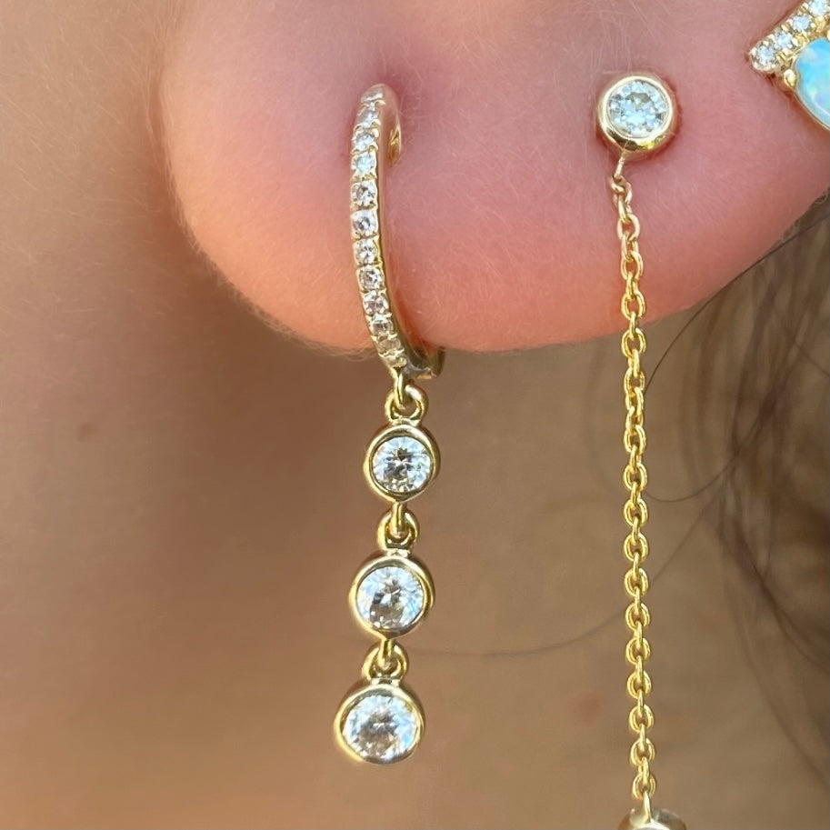 3 Diamond Bezel Drop Huggies - Nina Segal Jewelry