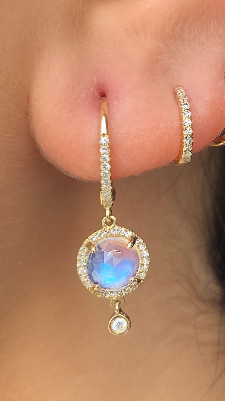 Moonstone Circle Diamond Bezel Drop Earrings - Nina Segal Jewelry