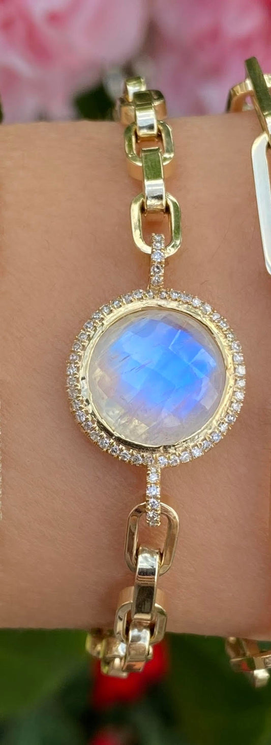 Moonstone Diamond Squared Link Chain Bracelet - Nina Segal Jewelry