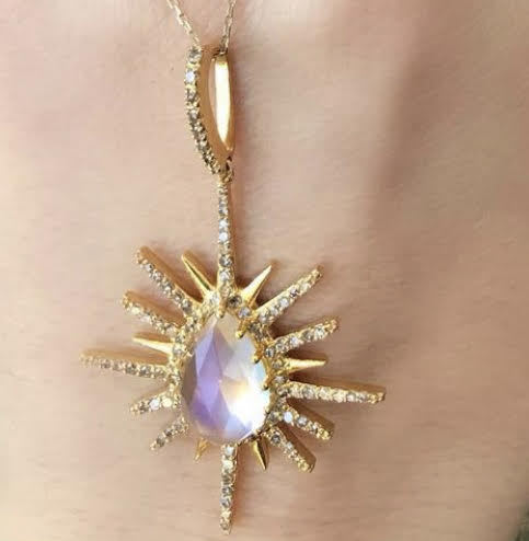 Moonstone Tear Drop Sunburst Diamond Necklace - Nina Segal Jewelry