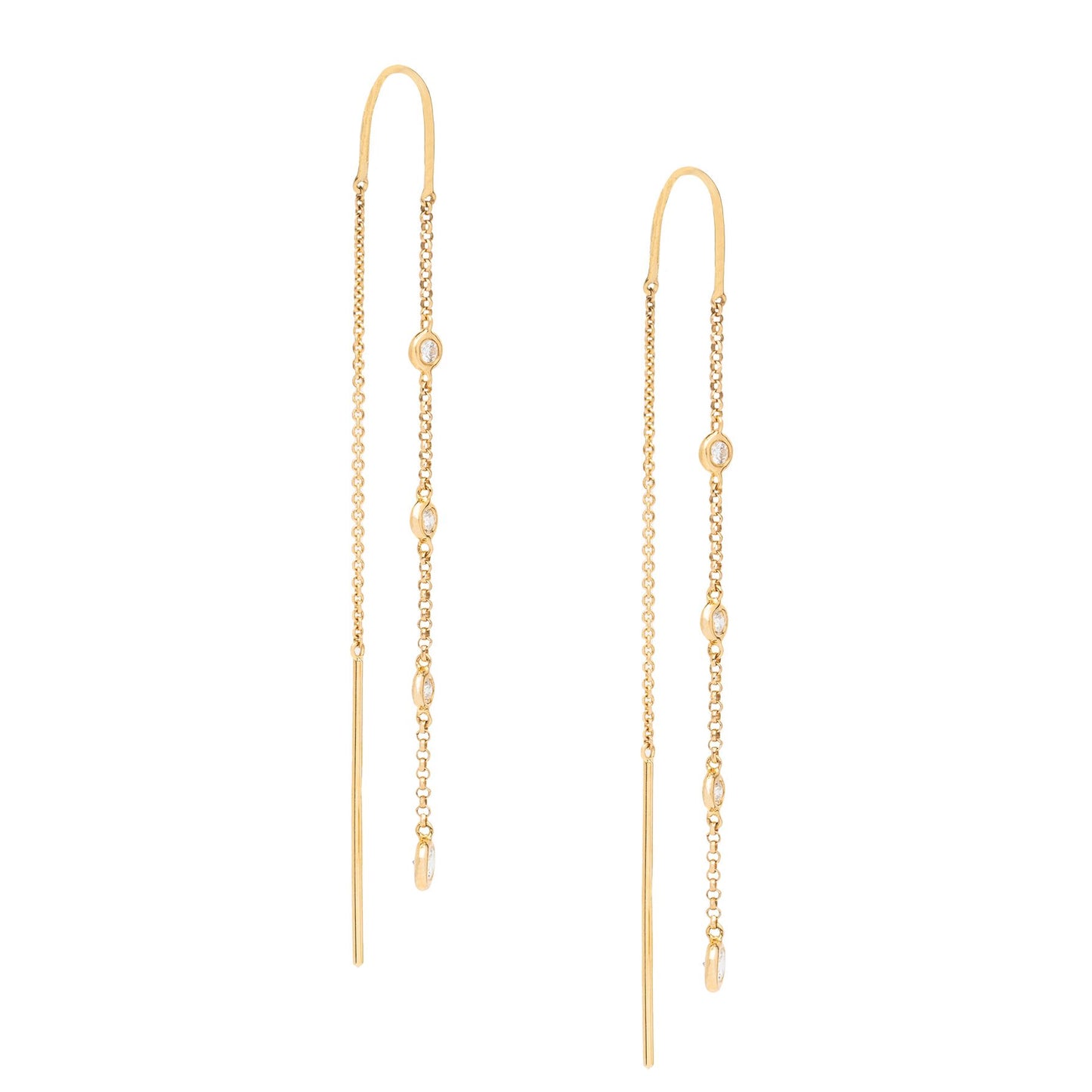 4 Diamond Bezel Drop Chain Threader Earrings - Nina Segal Jewelry