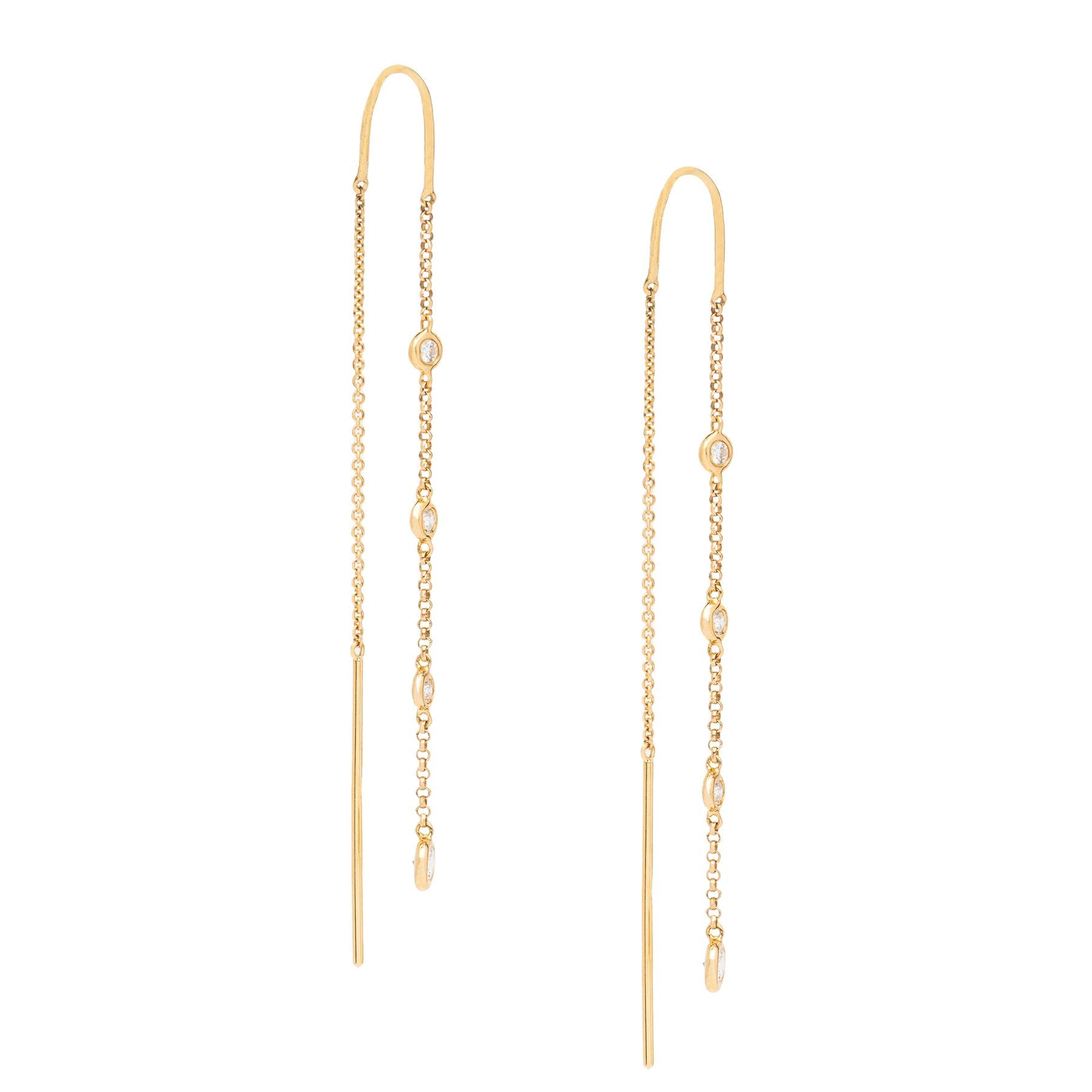 4 Diamond Bezel Drop Chain Threader Earrings - Nina Segal Jewelry