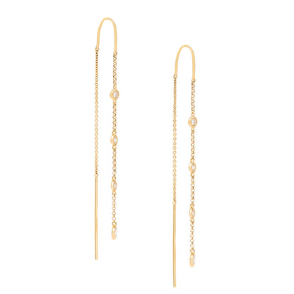 4 Diamond Bezel Drop Chain Threader Earrings - Nina Segal Jewelry