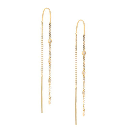 4 Diamond Bezel Drop Chain Threader Earrings - Nina Segal Jewelry