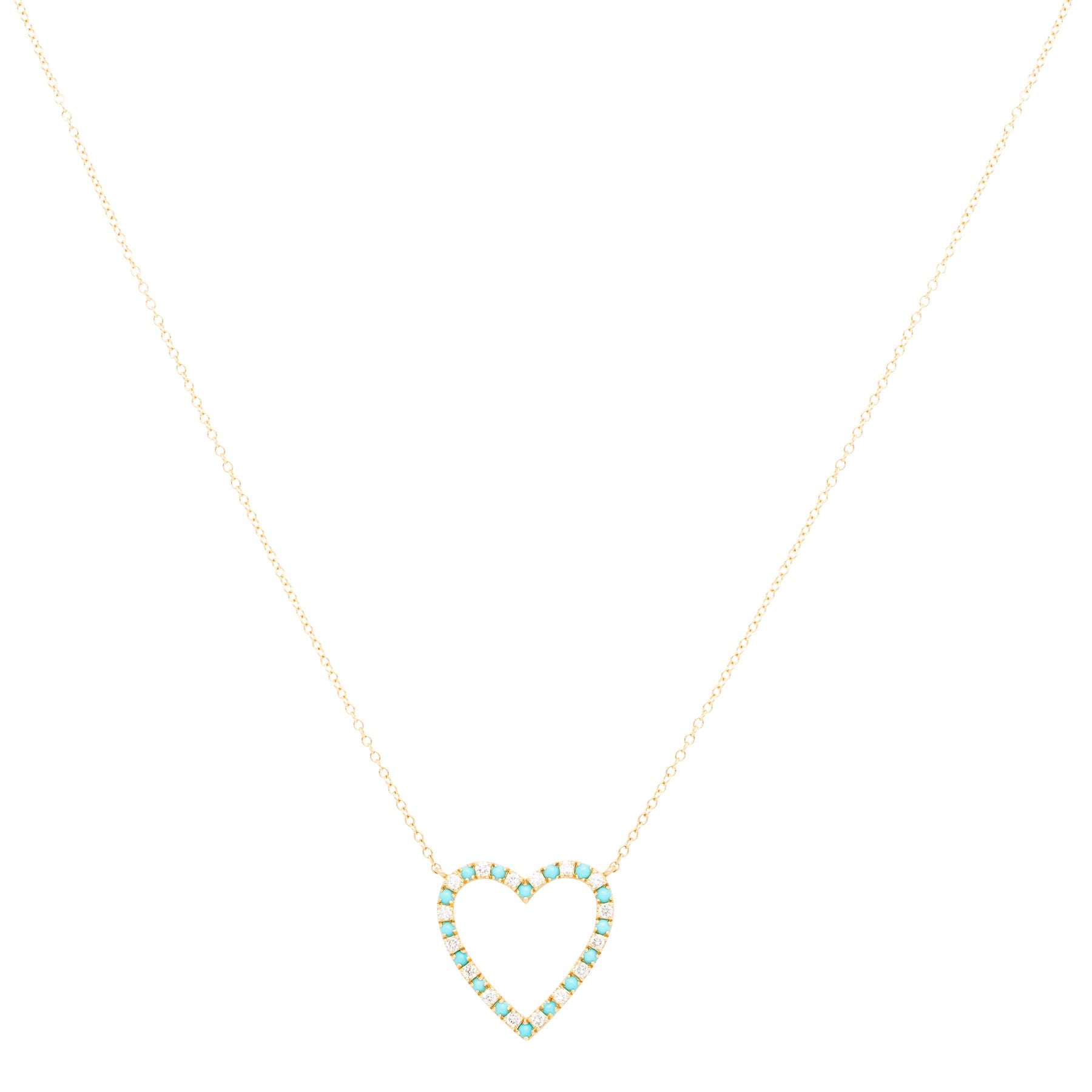 Turquoise Diamond Open Heart Necklace - Nina Segal Jewelry
