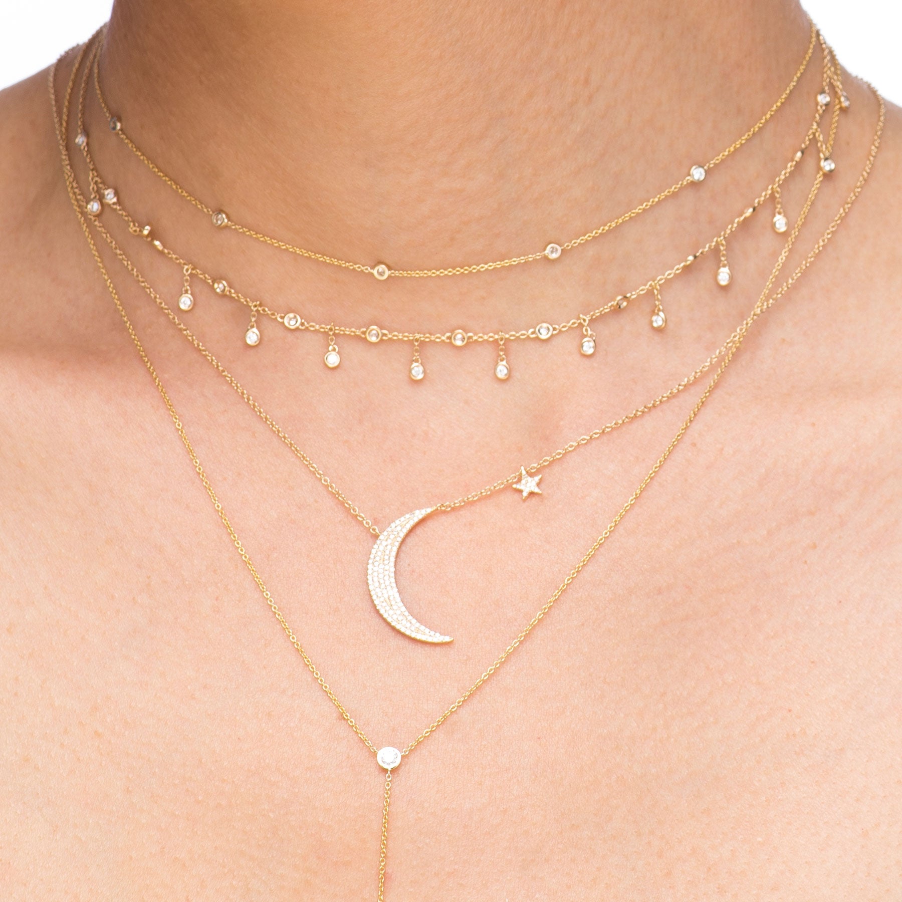 Pave Moon and Star Drop Necklace - Nina Segal Jewelry