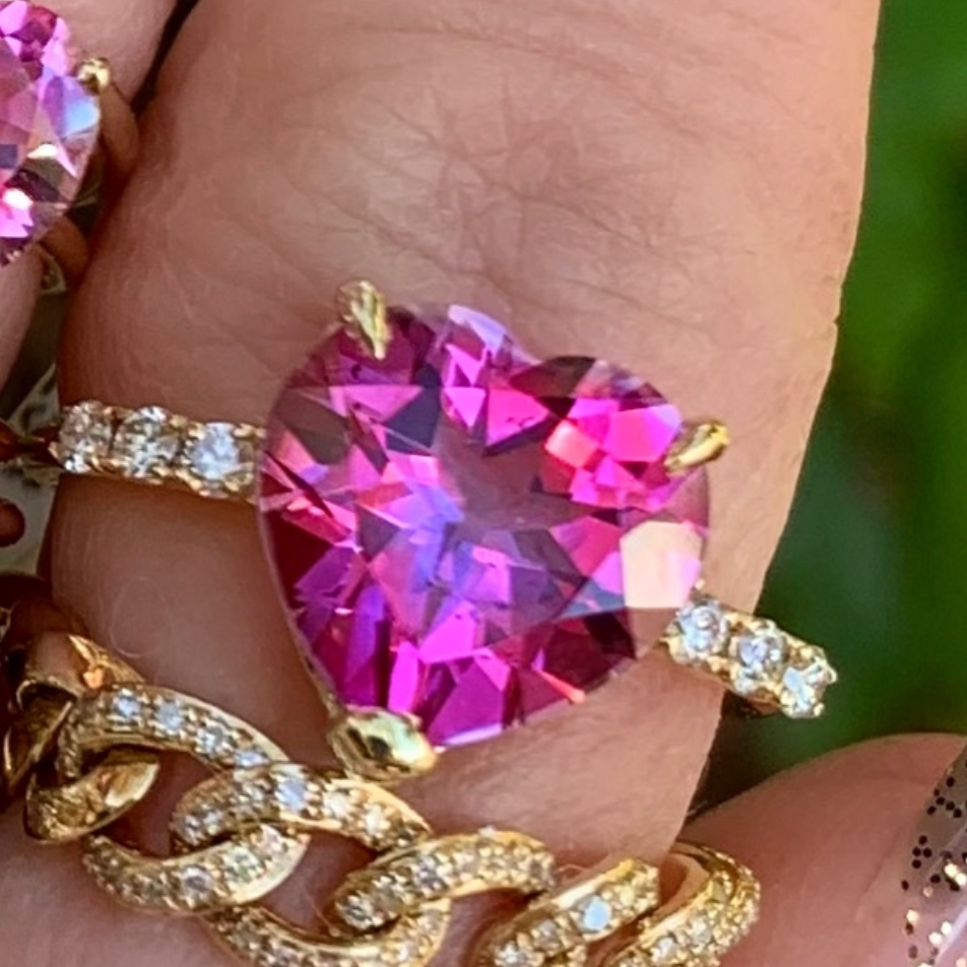 Pink Topaz Heart Diamond Gem Candy Ring - Nina Segal Jewelry