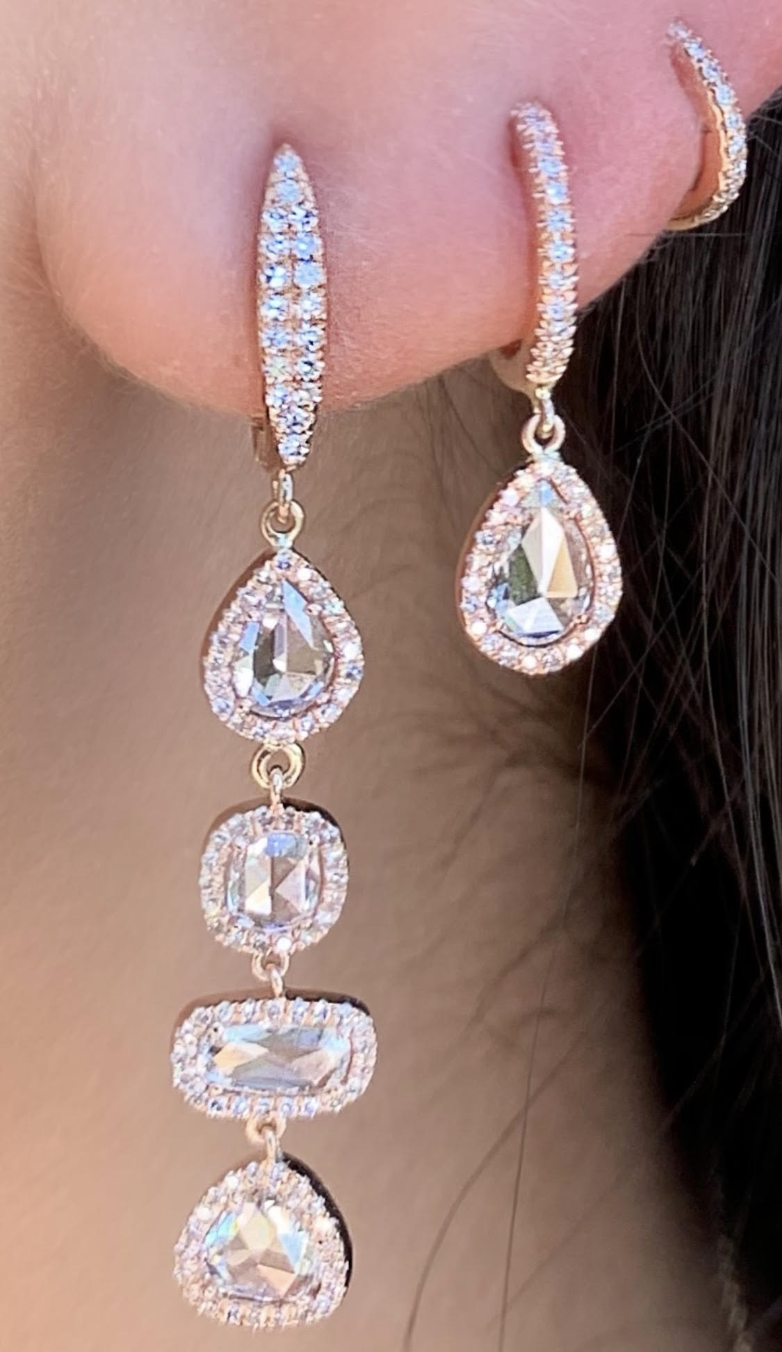 Rose Cut 4 Diamond Drop Earrings - Nina Segal Jewelry