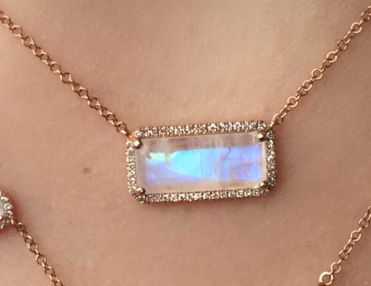 Large Rectangle Moonstone Diamond Necklace - Nina Segal Jewelry