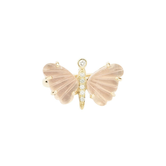 Small Rose Quartz Butterfly Diamond Ring - Nina Segal Jewelry