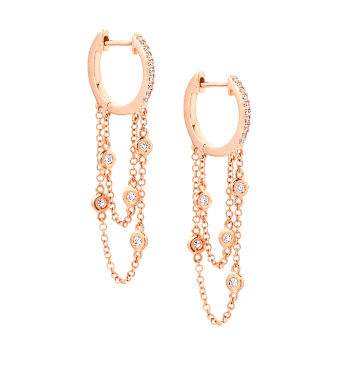 Pave Huggies With Chain Drops & Bezels - Nina Segal Jewelry