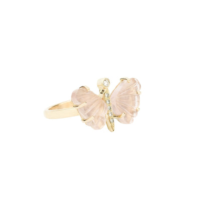 Rose Quartz Butterfly Diamond Ring - Nina Segal Jewelry