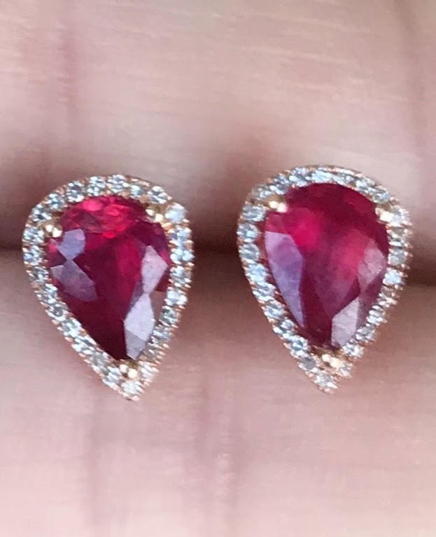 Ruby Diamond Tear Drop Studs - Nina Segal Jewelry