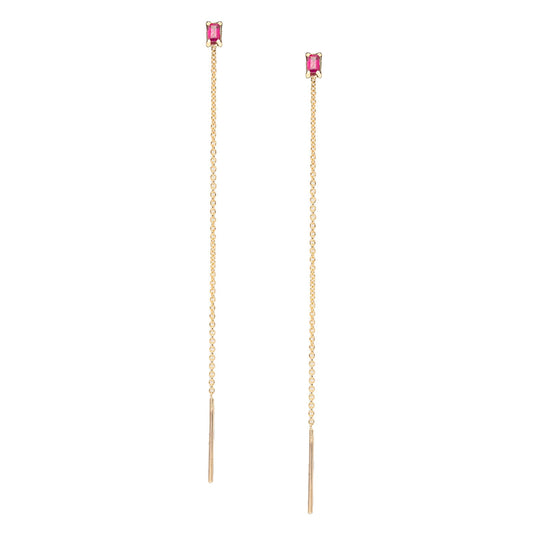 Ruby Baguette Threader Earrings - Nina Segal Jewelry