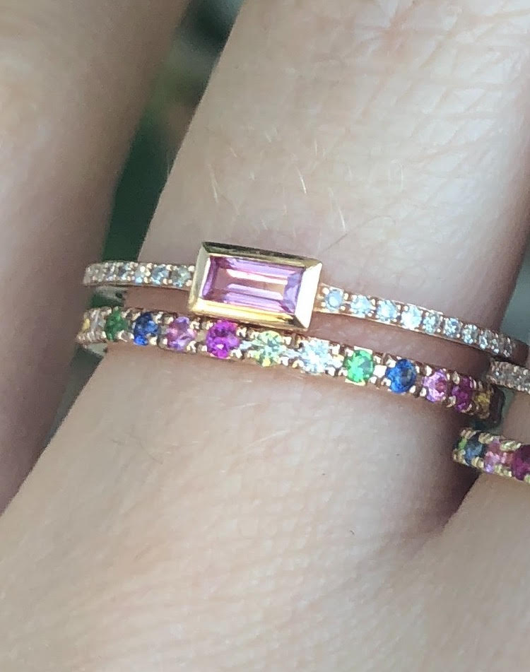 Pink Sapphire Baguette Diamond Stacker - Nina Segal Jewelry
