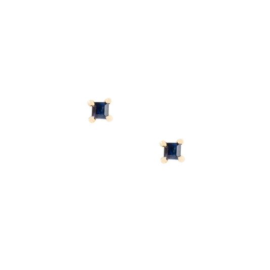 Tiny Sapphire Prong Set Princess Cut Studs - Nina Segal Jewelry