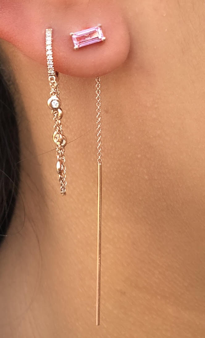 Pink Sapphire Baguette Threader Earrings - Nina Segal Jewelry