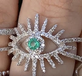 Diamond Spike Eye Lash Ring With Emerald - Nina Segal Jewelry