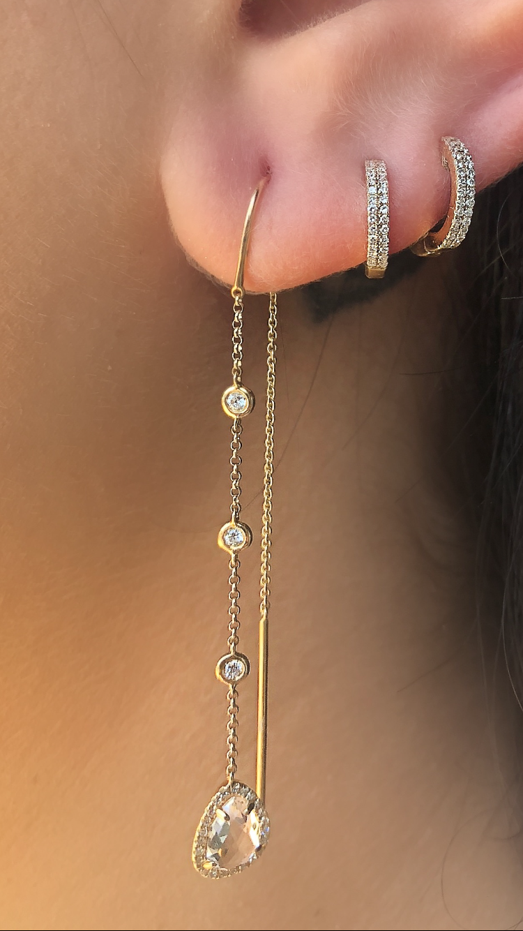 White Topaz & Diamond Threader Earrings - Nina Segal Jewelry